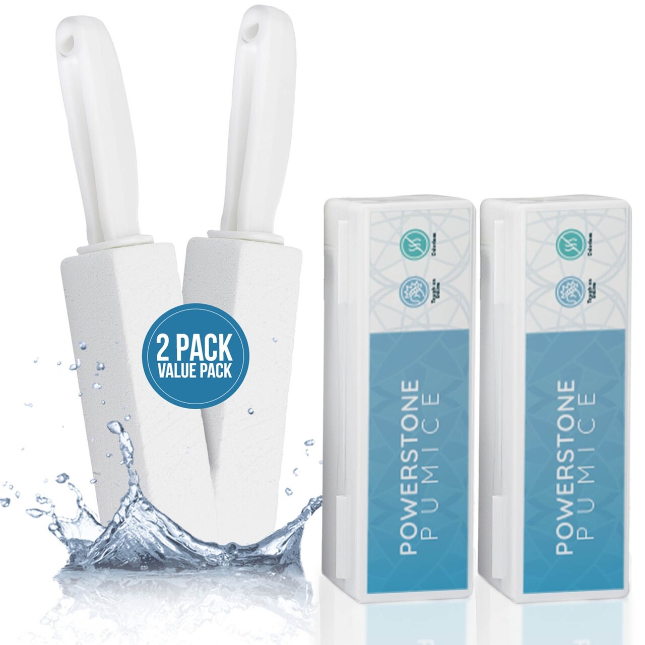 Powerstone Pumice Stone Toilet Bowl Cleaner with Handle (2-pack) - A Solution for Hard Water Stains on Toilets, Grills, Tiles, Grout & Pools